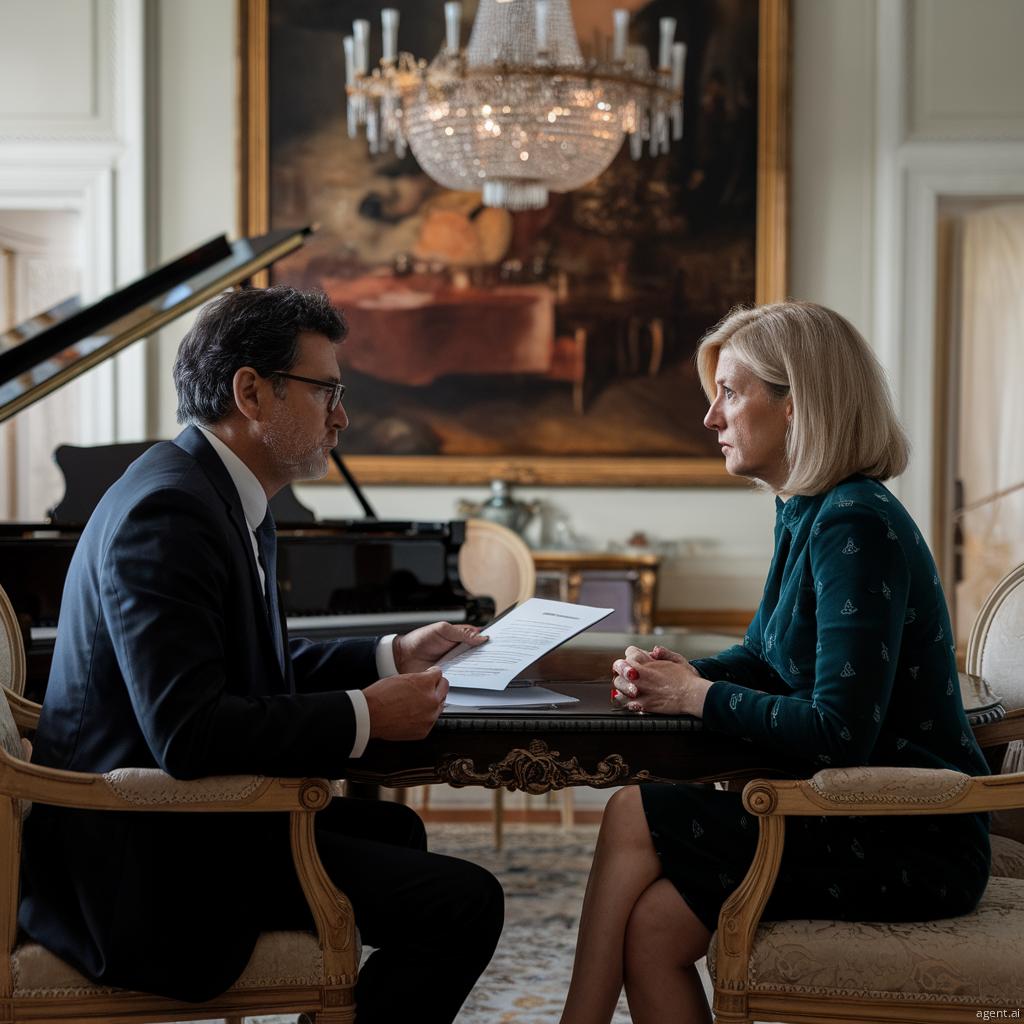 wealthy middle aged couple negotiating dividing high-value assets during divorce