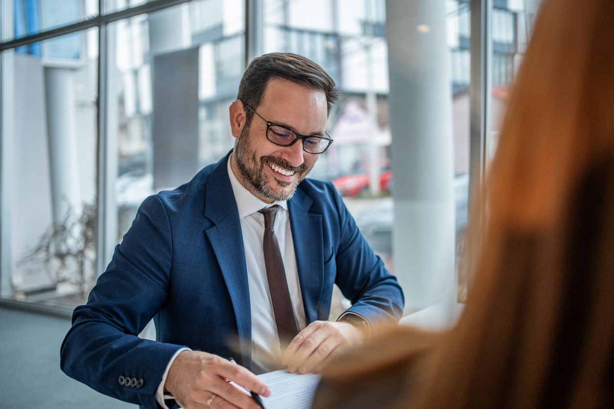 Commercial property buyer meeting with conveyancing lawyer in NSW